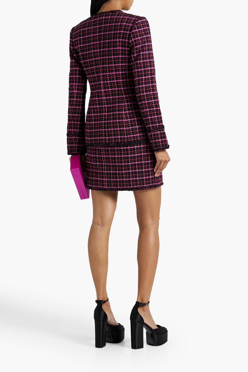 REBECCA VALLANCE Checked cotton-blend tweed mini skirt