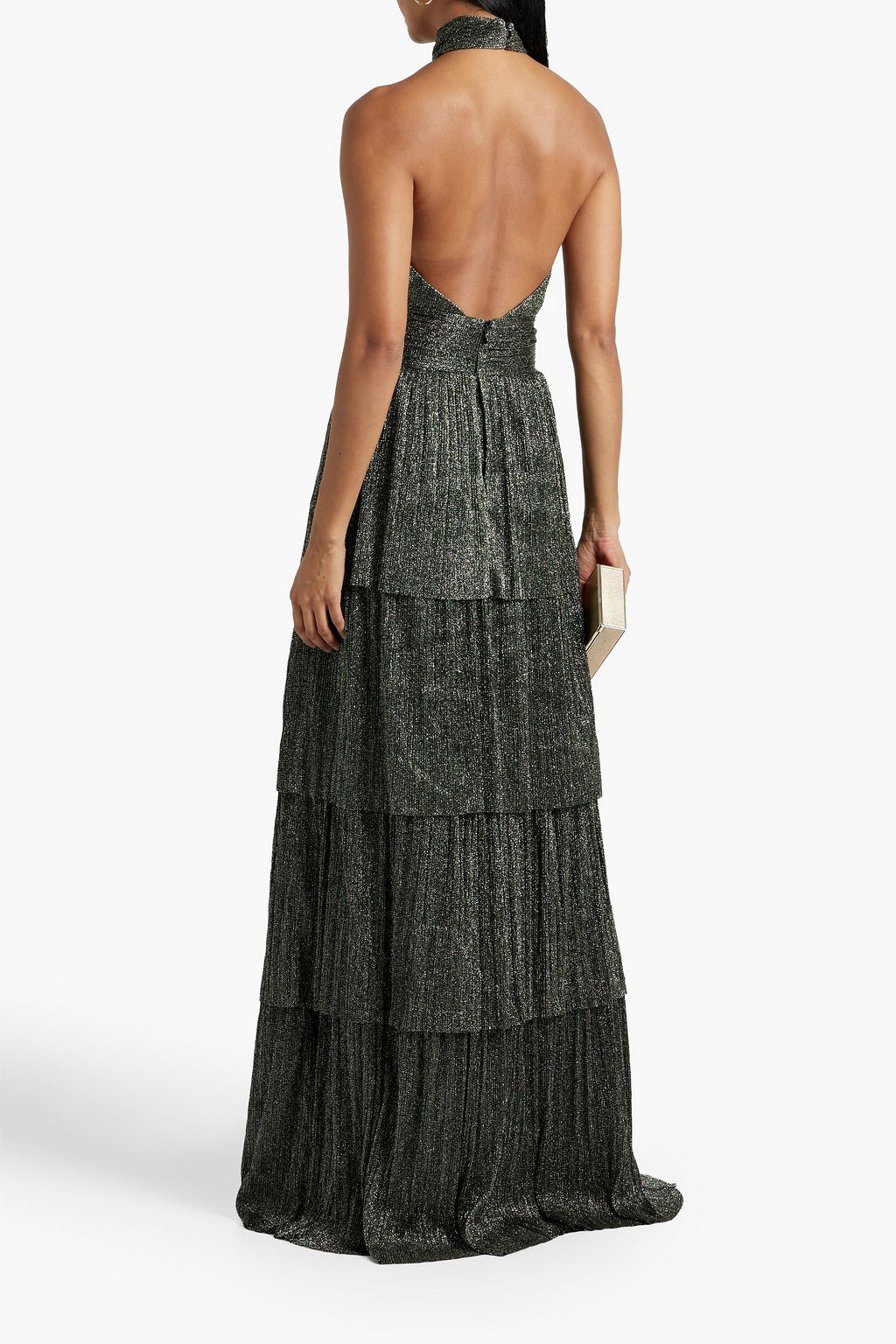 REBECCA VALLANCE Giverny tiered metallic tulle halterneck gown