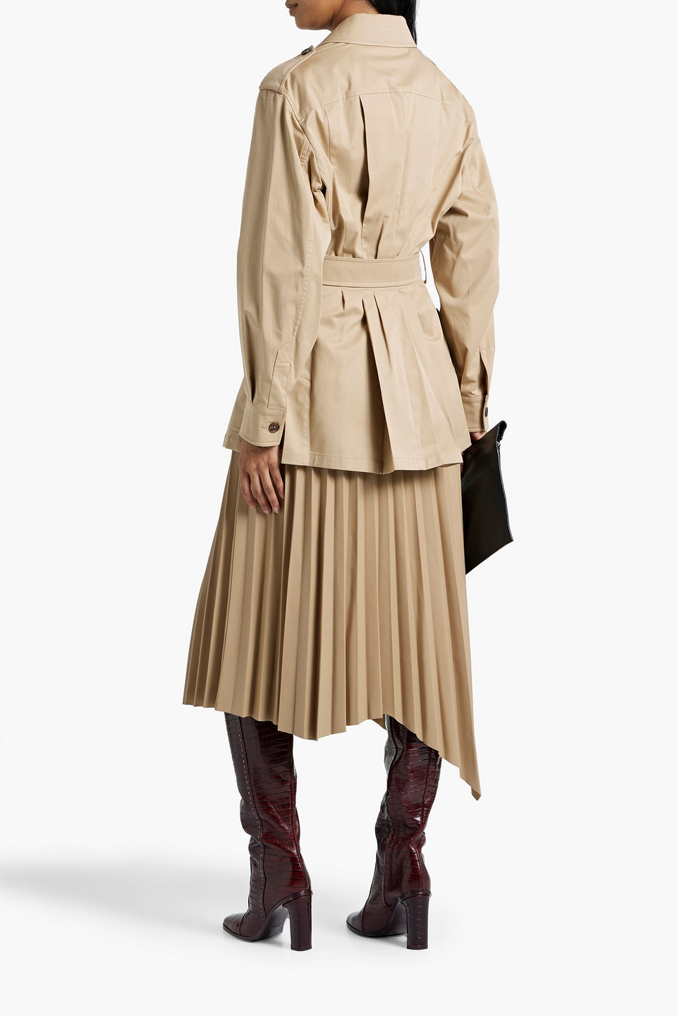 Shop Dolce & Gabbana Belted Cotton-blend Gabardine Jacket In Sand