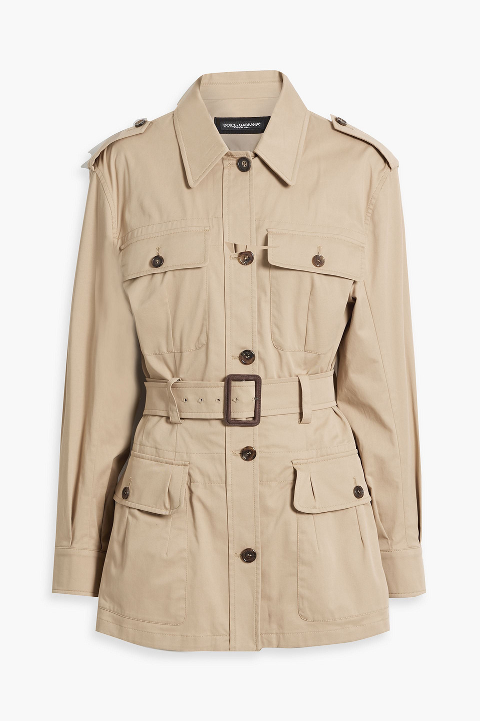 Dolce & Gabbana Belted Cotton-blend Gabardine Jacket In Sand