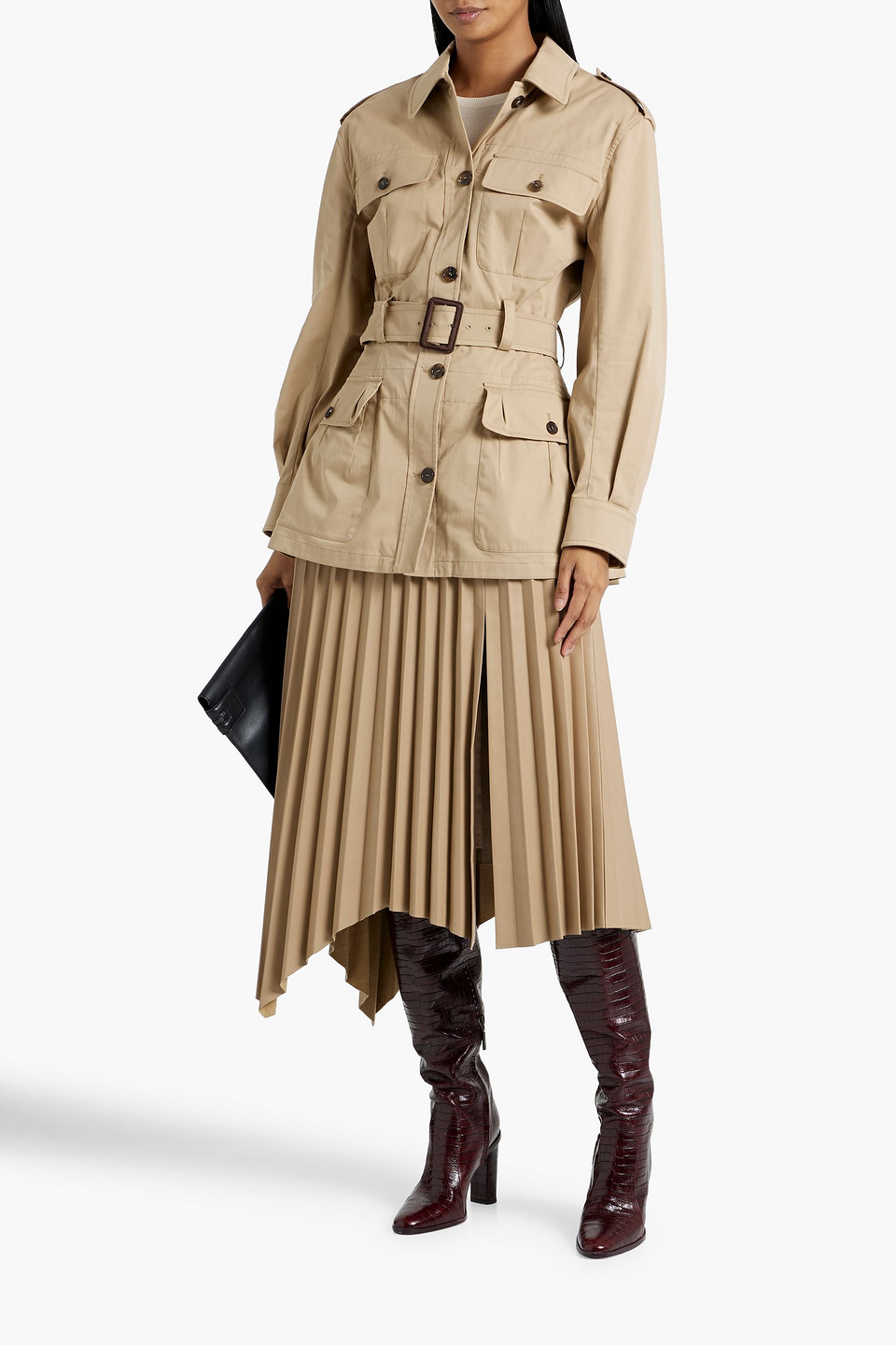 Shop Dolce & Gabbana Belted Cotton-blend Gabardine Jacket In Sand