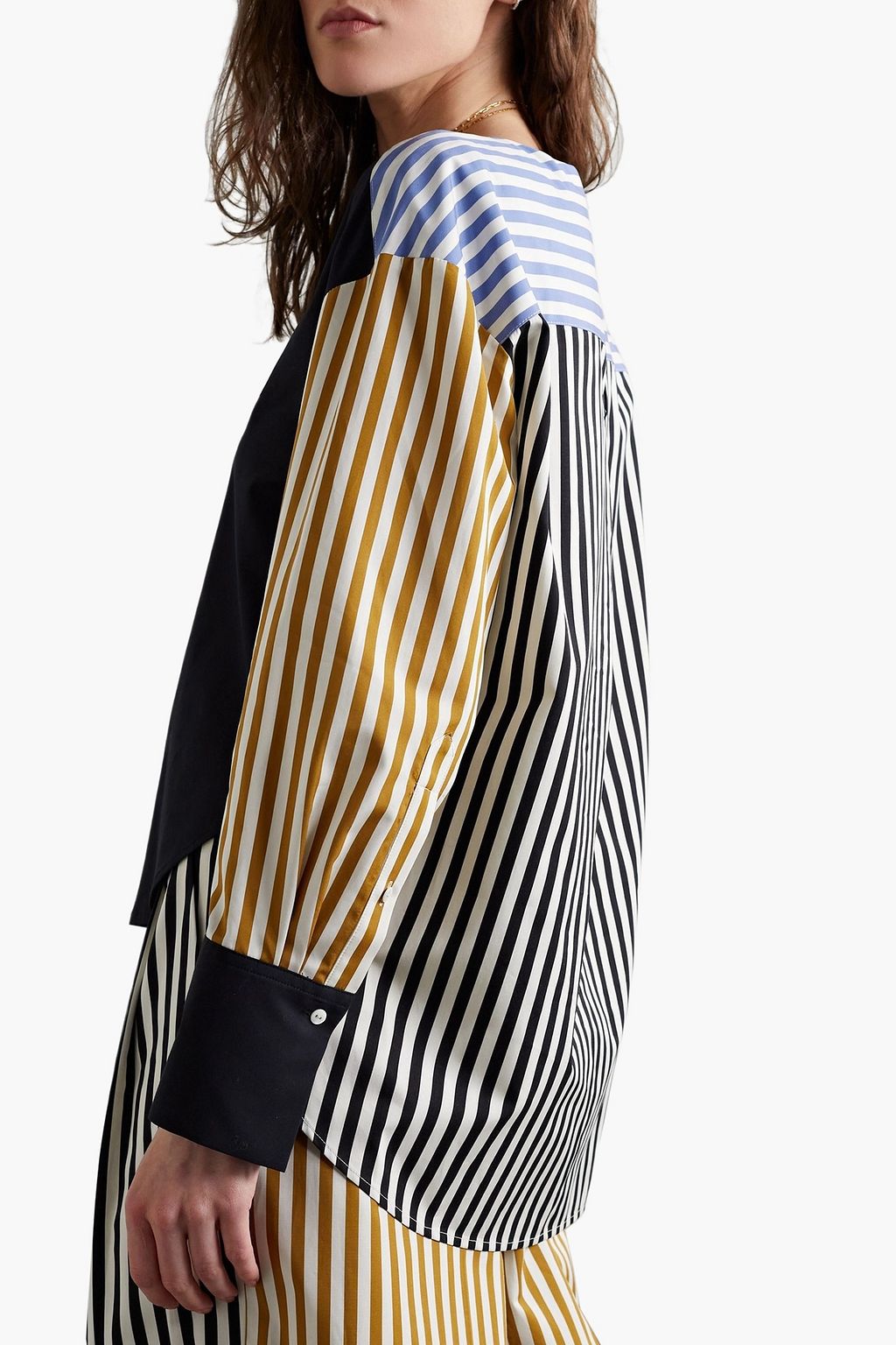 PARTOW Ellis paneled striped cotton-poplin top