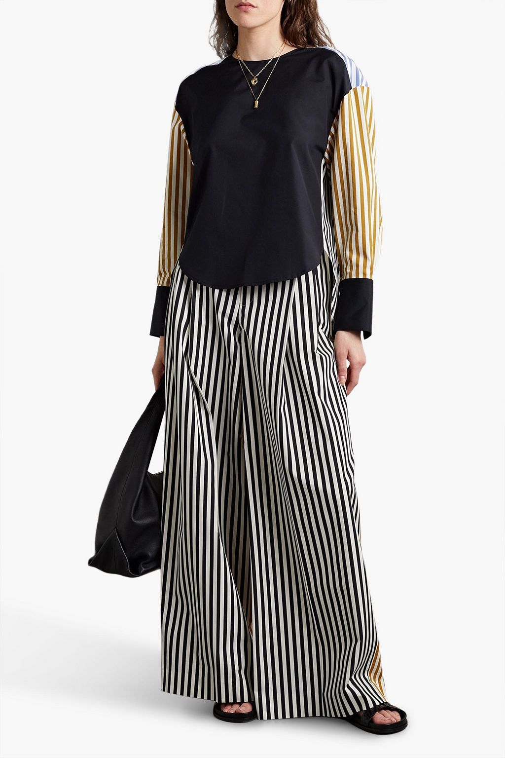 PARTOW Ellis paneled striped cotton-poplin top