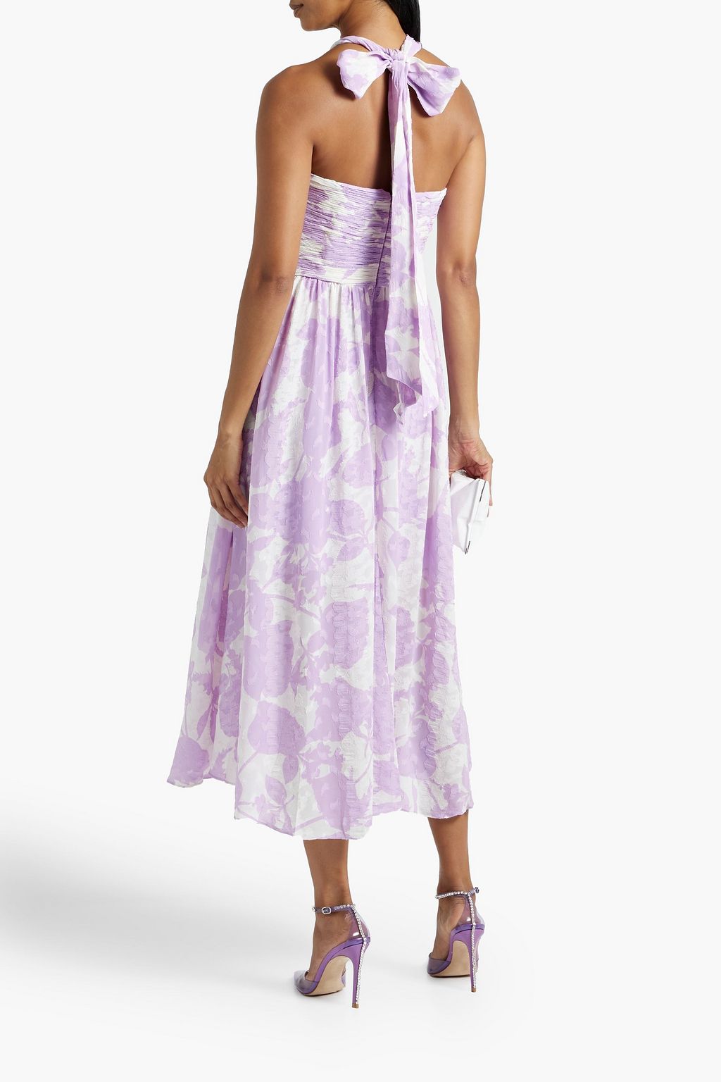 AMUR Selina floral-print fil coupé chiffon halterneck midi dress
