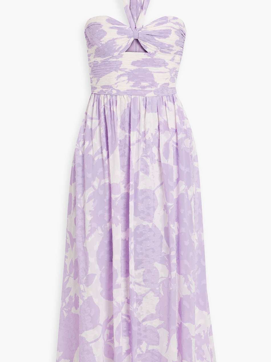 selina floral-print fil coupé chiffon halterneck midi dress