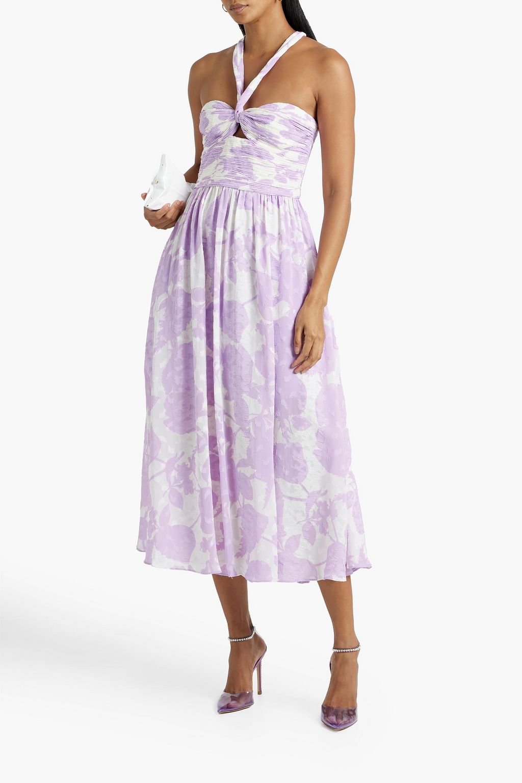 AMUR Selina floral-print fil coupé chiffon halterneck midi dress