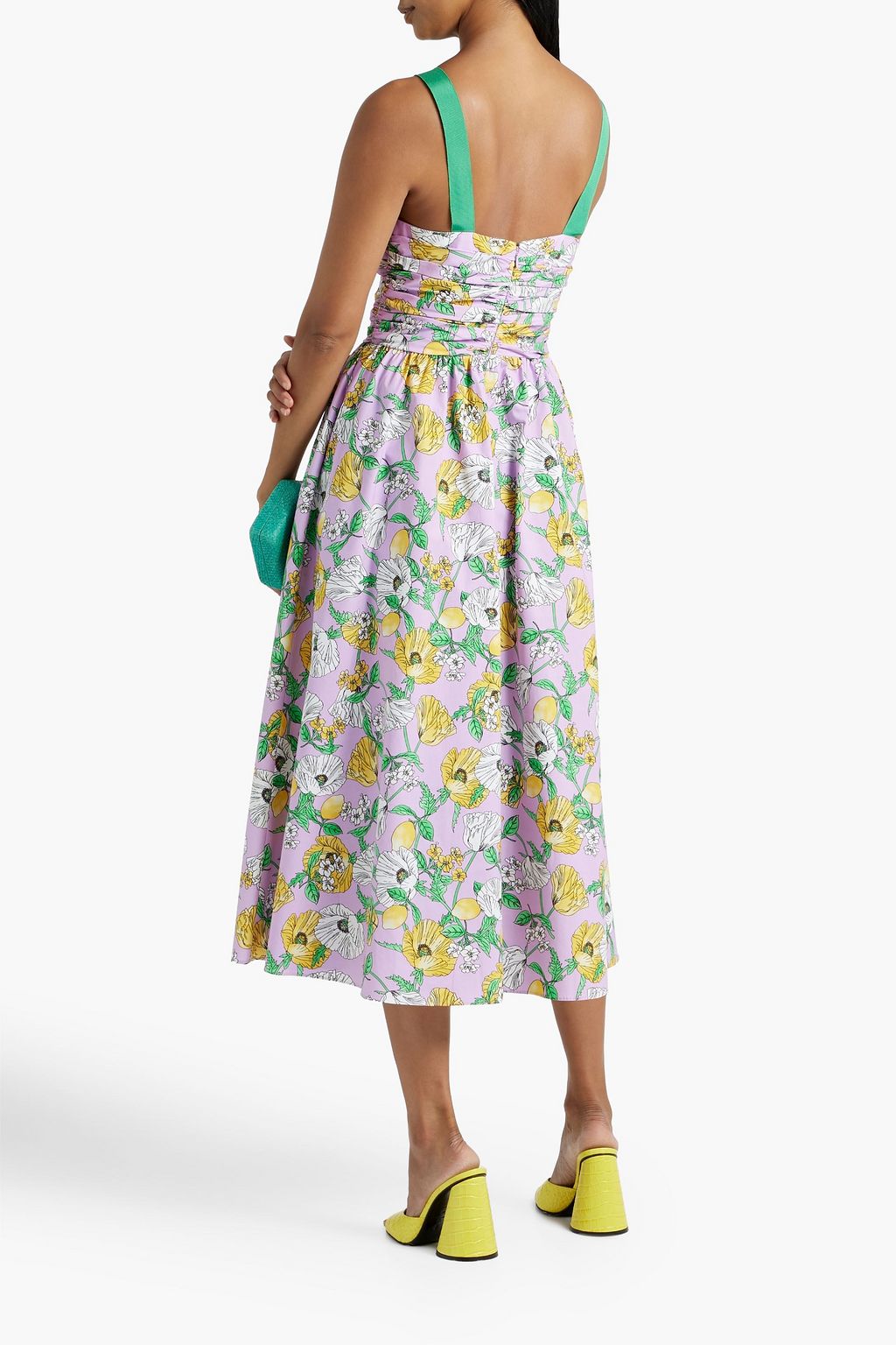 AMUR Cutout floral-print cotton-blend poplin midi dress