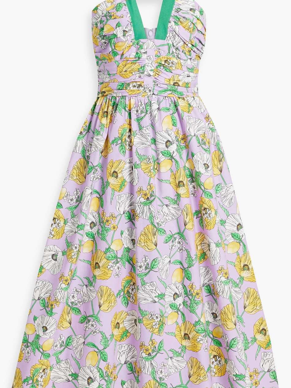 cutout floral-print cotton-blend poplin midi dress