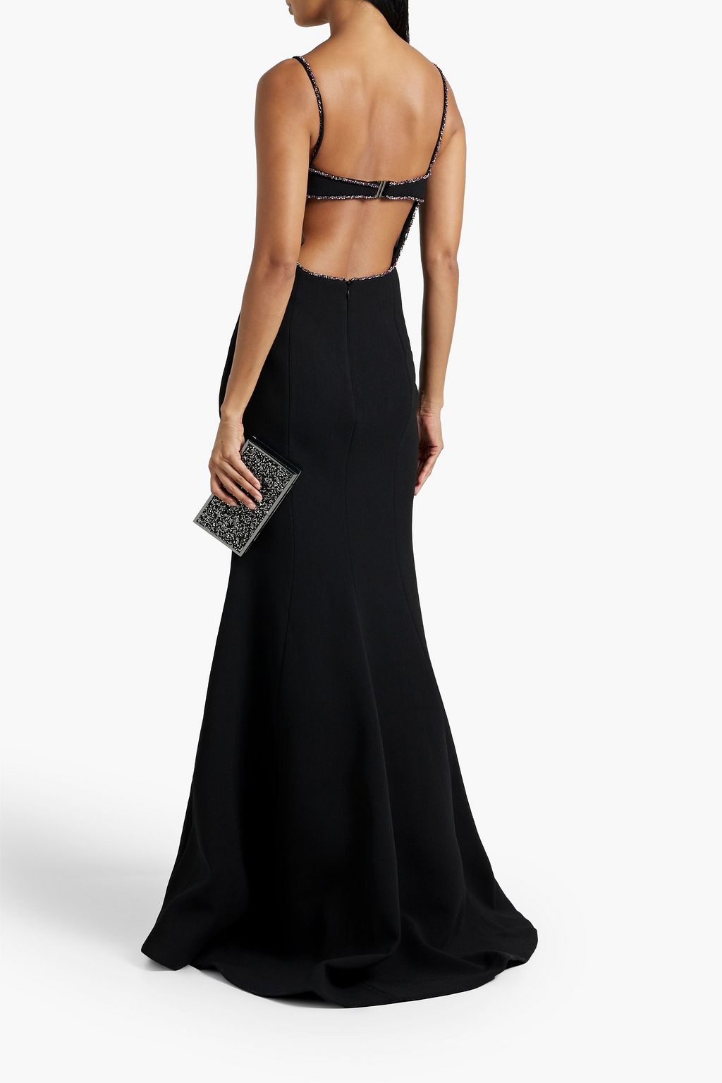 REBECCA VALLANCE Fluted embellished crepe gown