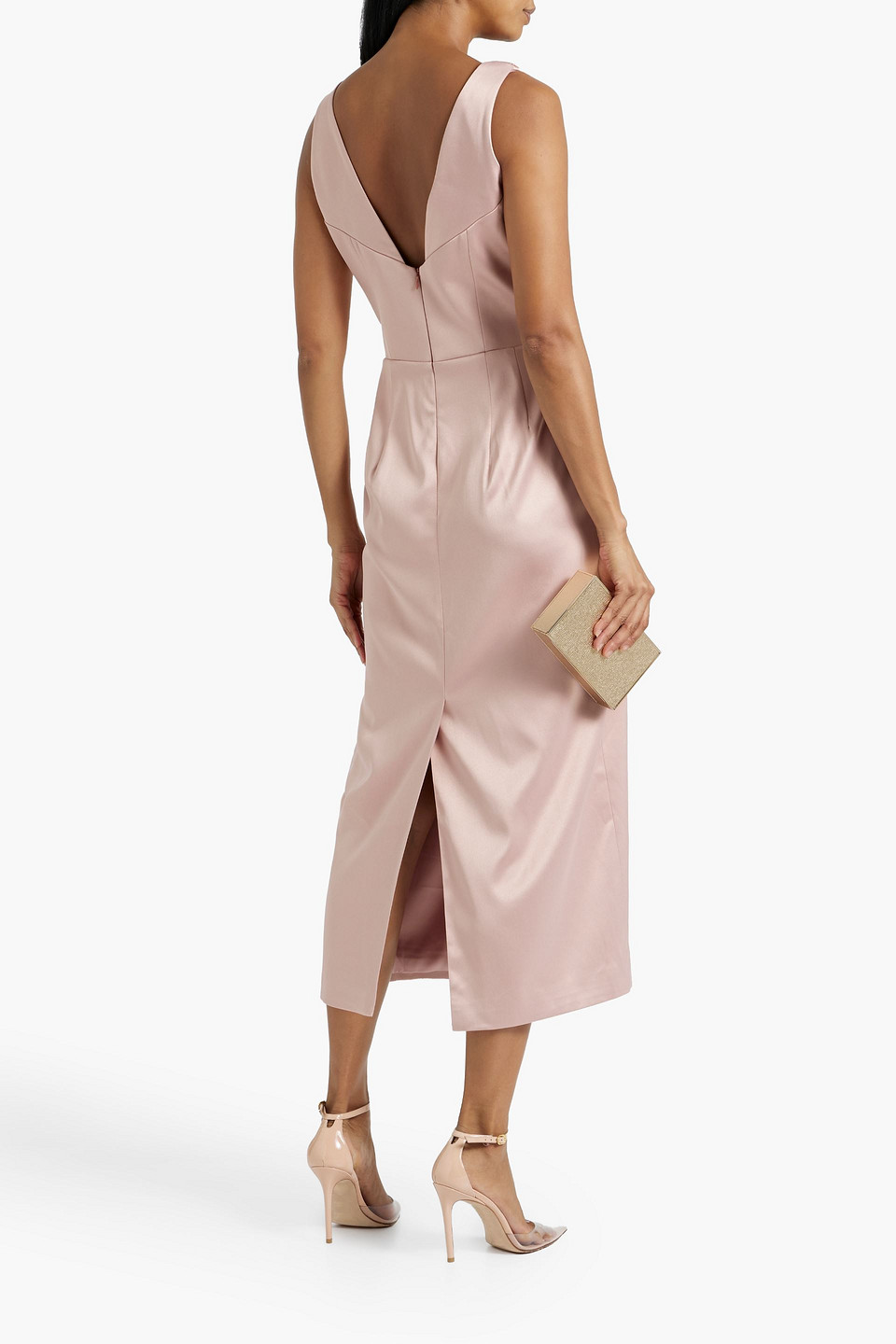 Shop Rasario Draped Satin-crepe Midi Dress In Blush