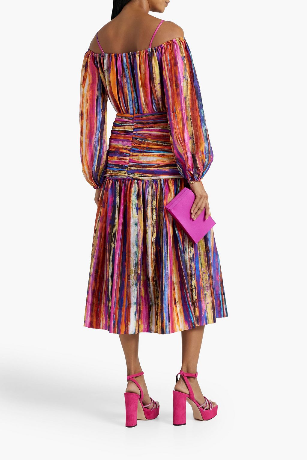 REBECCA VALLANCE Les Fauves cold-shoulder striped TENCEL™-blend midi dress