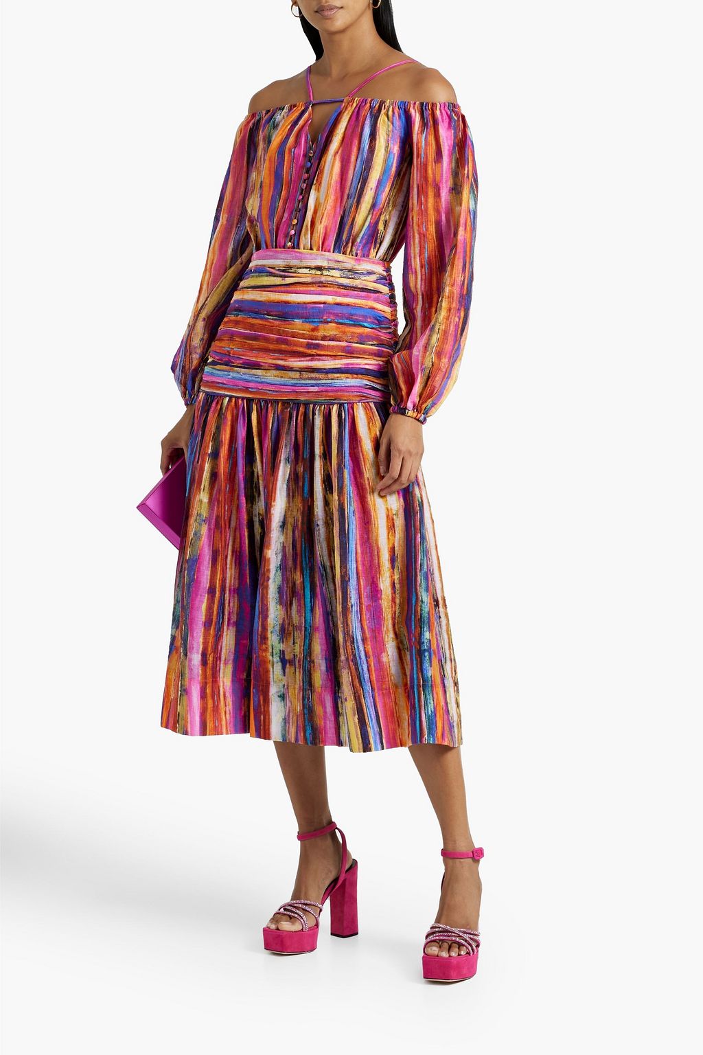 REBECCA VALLANCE Les Fauves cold-shoulder striped TENCEL™-blend midi dress