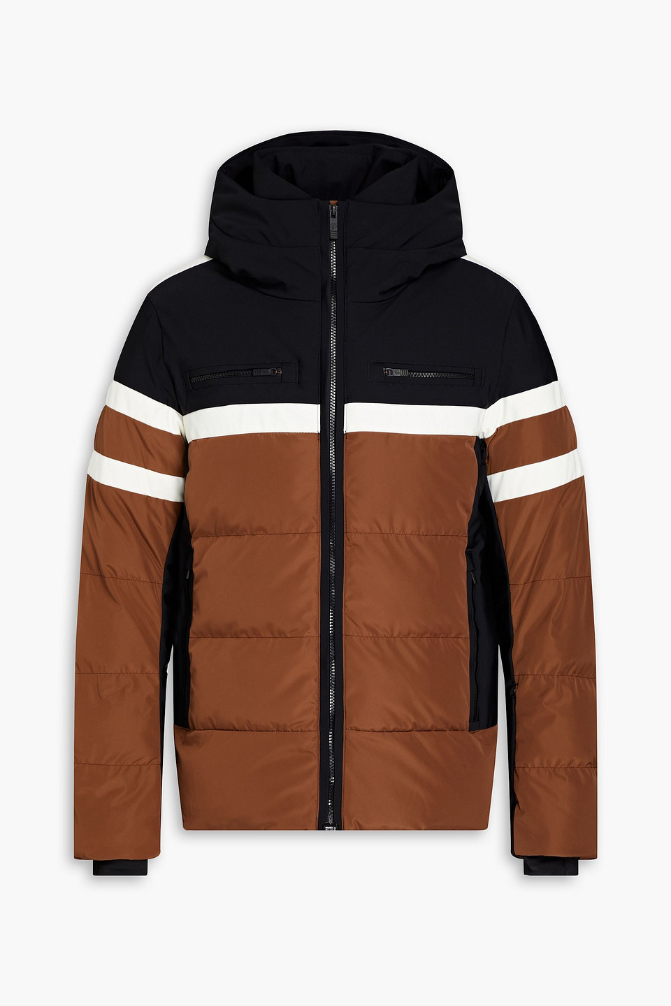 Fusalp Abelban Quilted Striped Hooded Ski Jacket In Brown