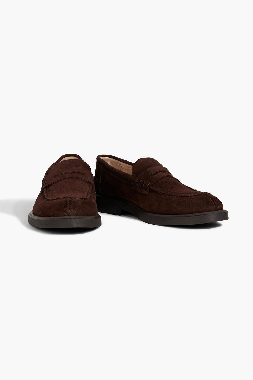 Shop Iris & Ink Ellis Suede Loafers In Chocolate