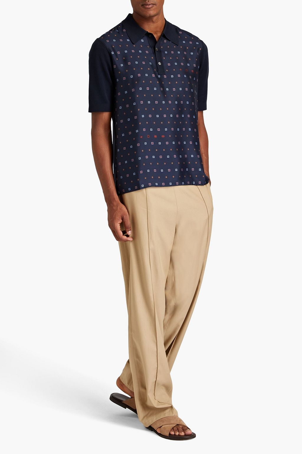 DUNHILL Printed mulberry silk-blend twill polo shirt