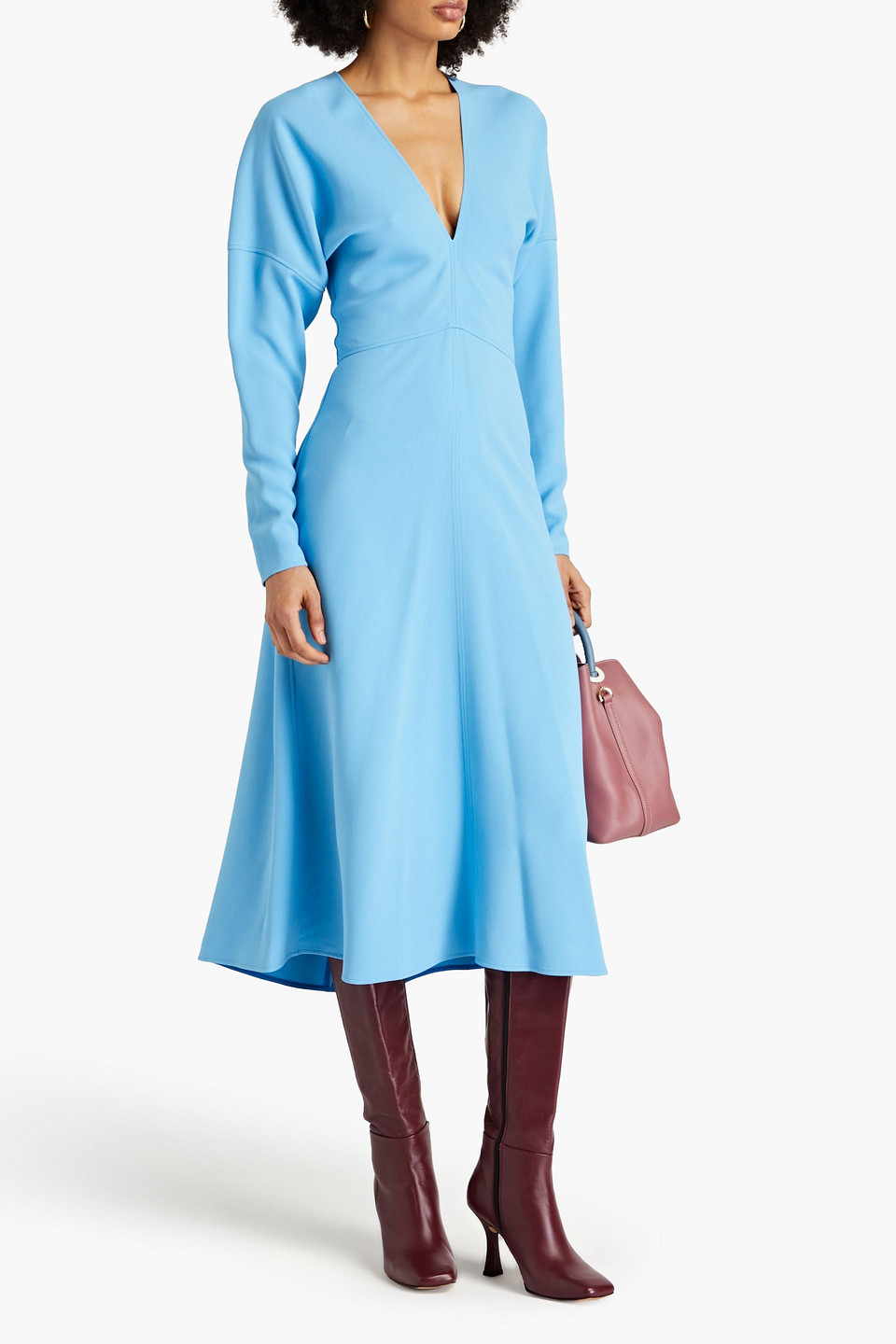 Victoria Beckham Cady Midi Dress In Light Blue