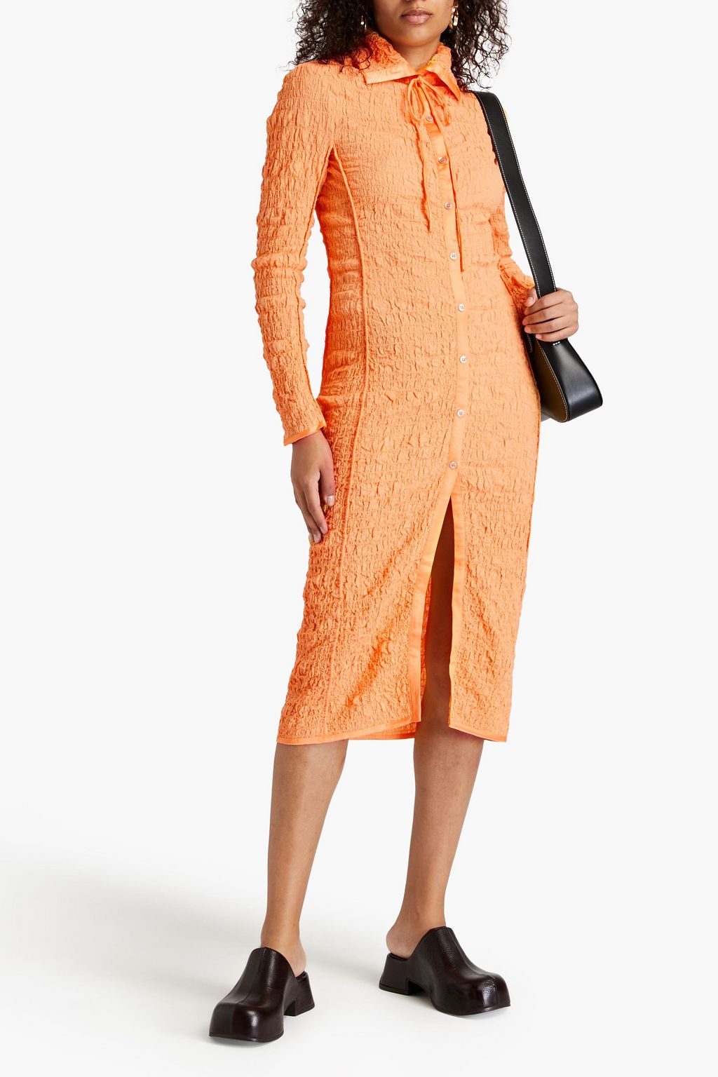 ACNE STUDIOS Satin-trimmed cotton-blend seersucker midi dress