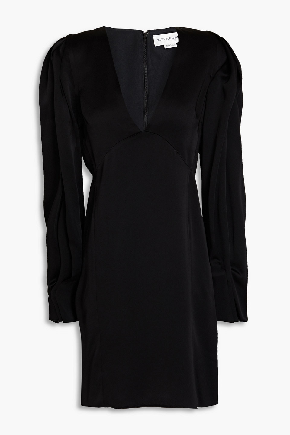 Victoria Beckham Pleated Satin-crepe Mini Dress In Black