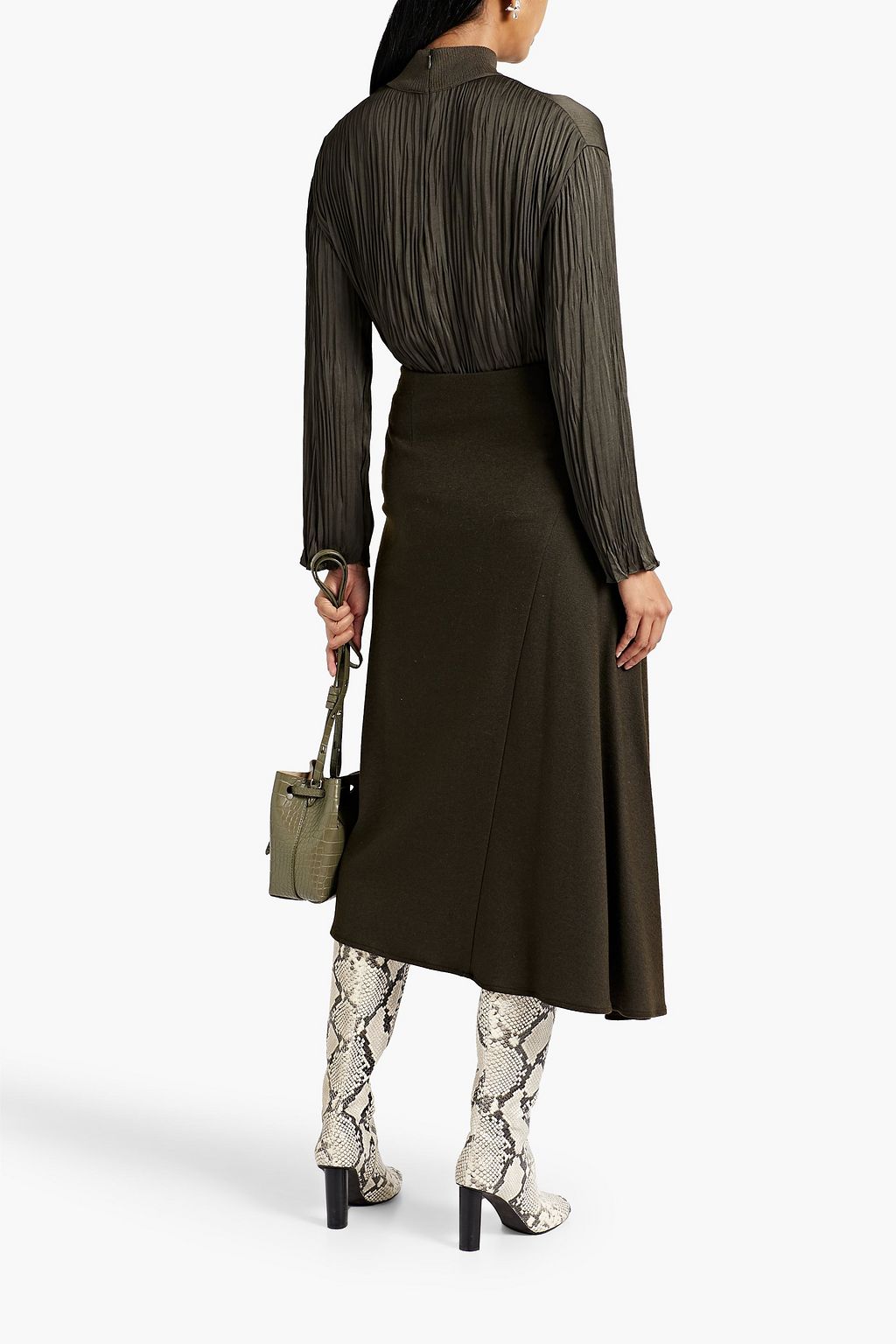 VINCE. Plissé-satin turtleneck top