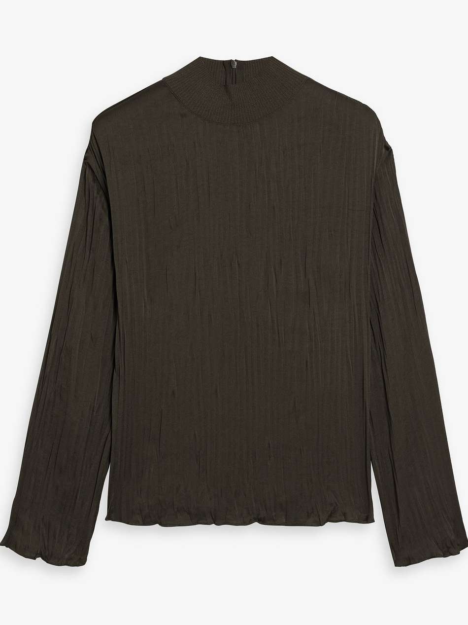 plissé-satin turtleneck top
