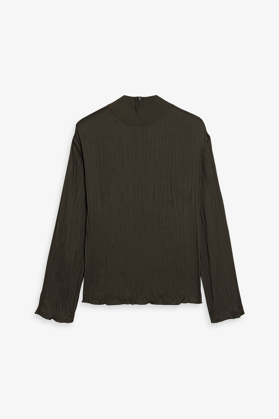 Vince Plissé-satin Turtleneck Top In Dark Green