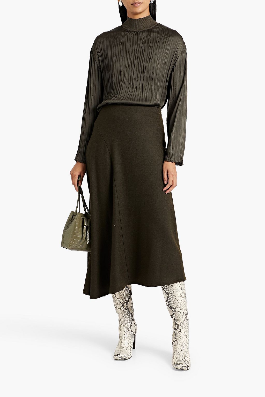 VINCE. Plissé-satin turtleneck top