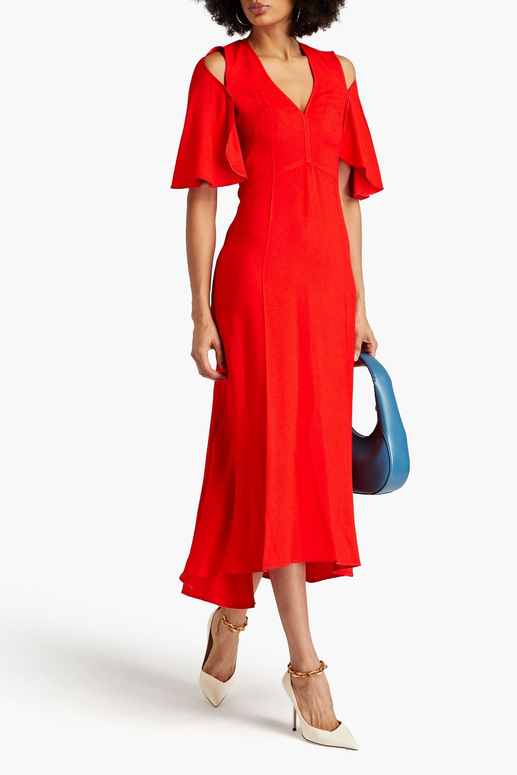 VICTORIA BECKHAM 컷아웃 디테일 크레이프 미디 드레스