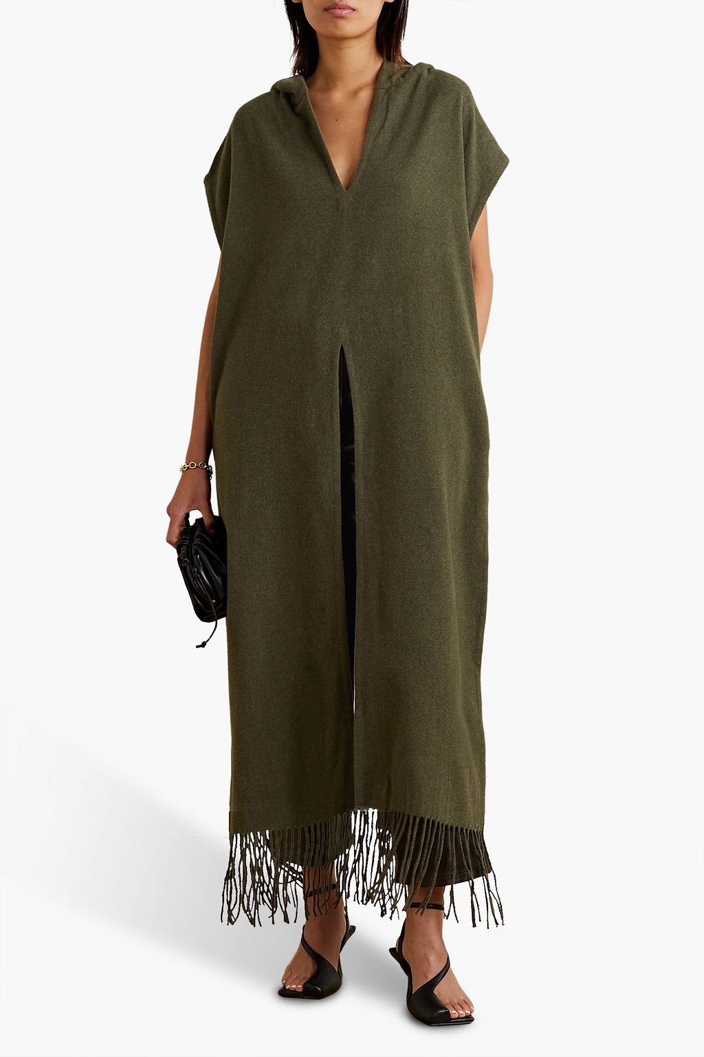 CHRISTOPHER ESBER Oversized fringed wool-blend felt hooded poncho