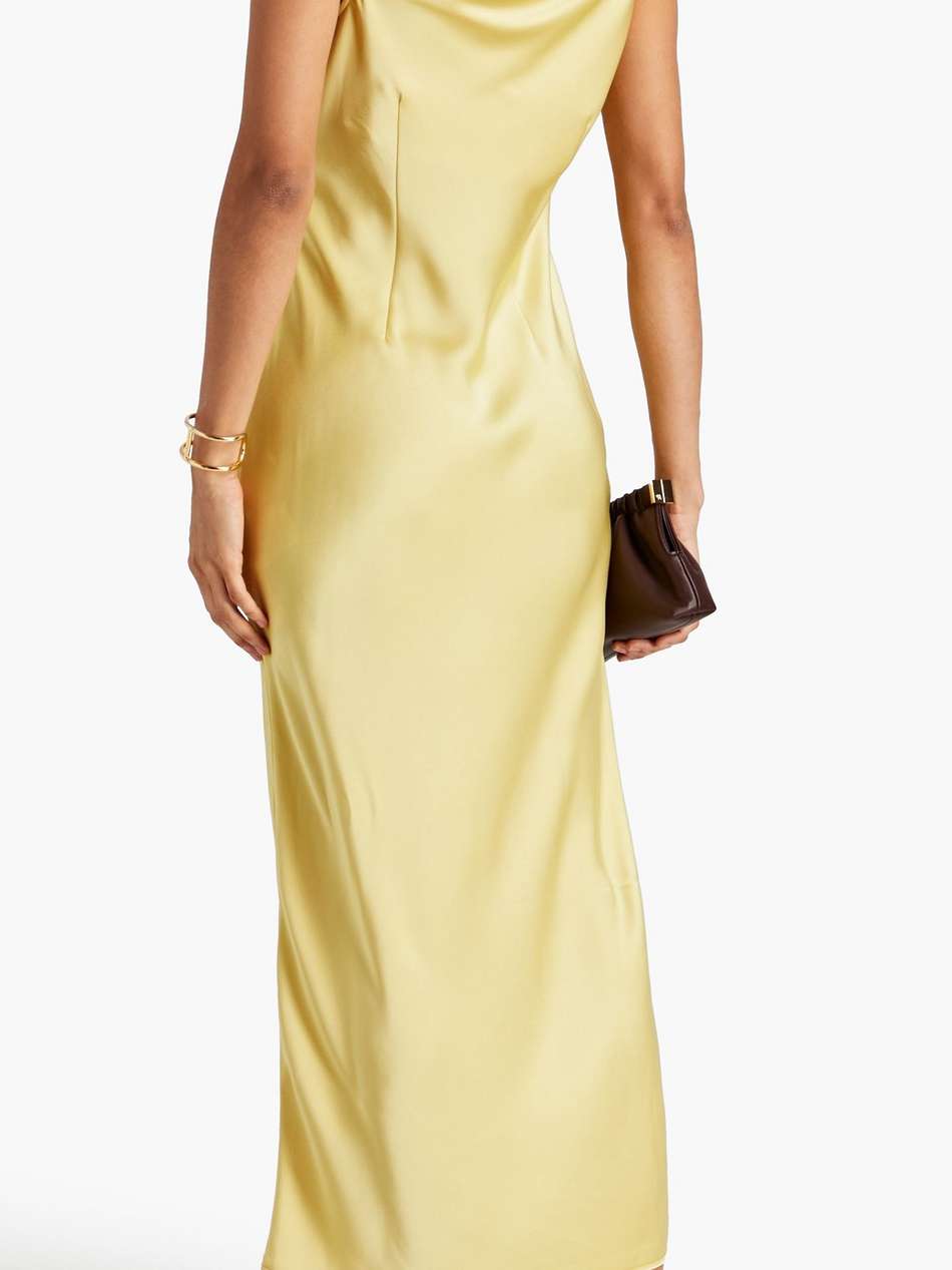 lennie ruched satin midi slip dress
