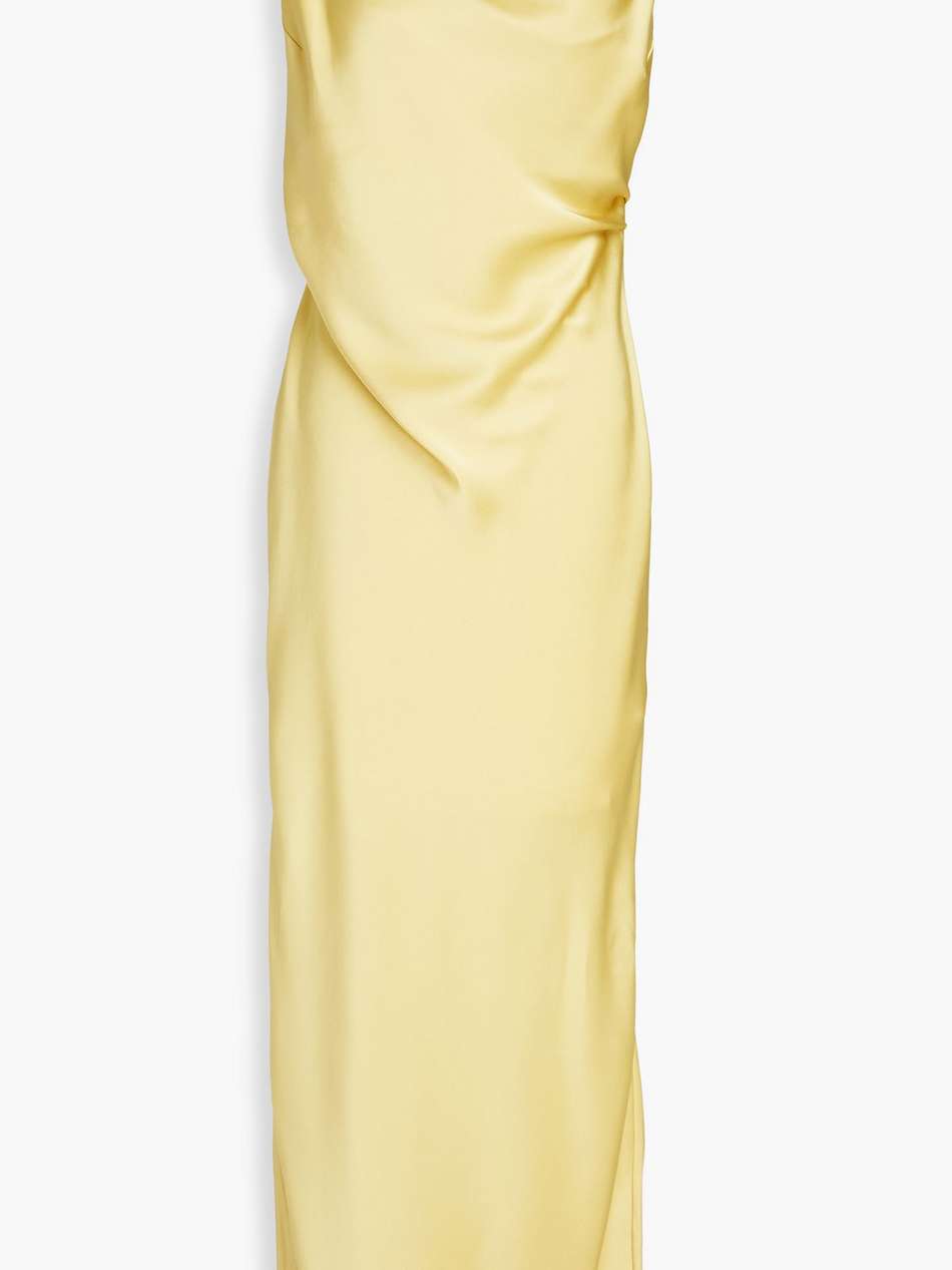lennie ruched satin midi slip dress