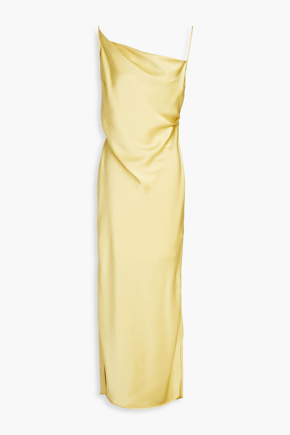 Nanushka Lennie Ruched Satin Midi Slip Dress In Yellow