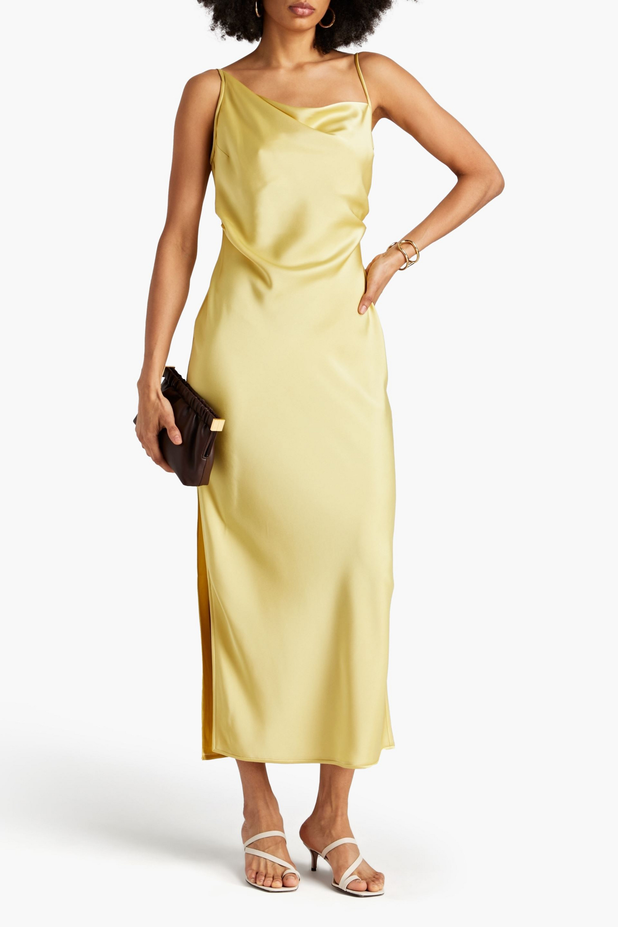 Nanushka Lennie ruched satin midi slip dress