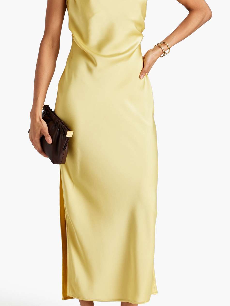 lennie ruched satin midi slip dress