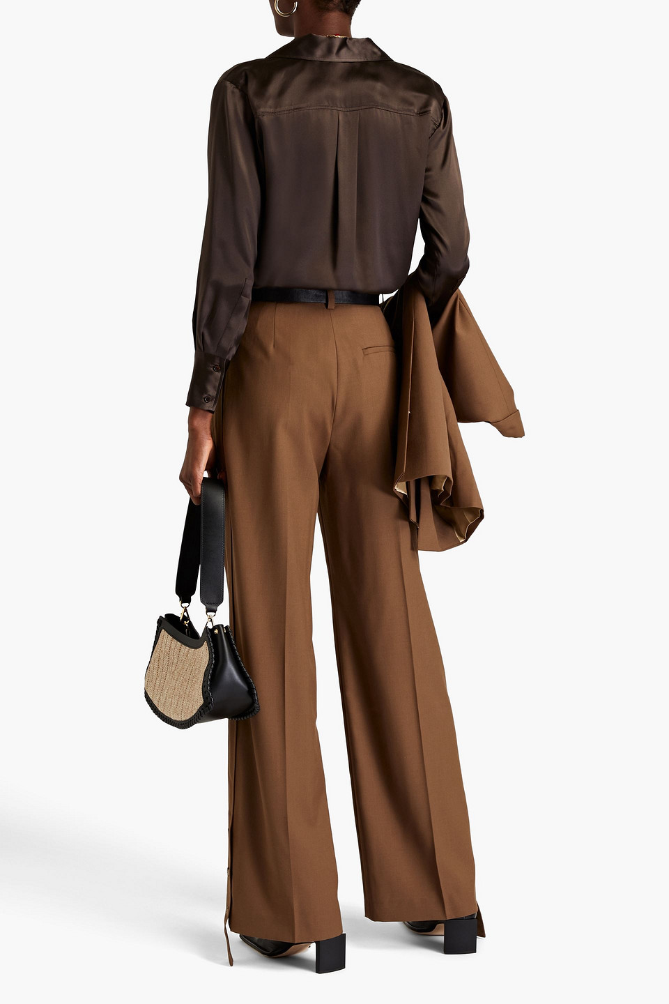 Shop Nanushka Bida Woven Wide-leg Pants In Taupe