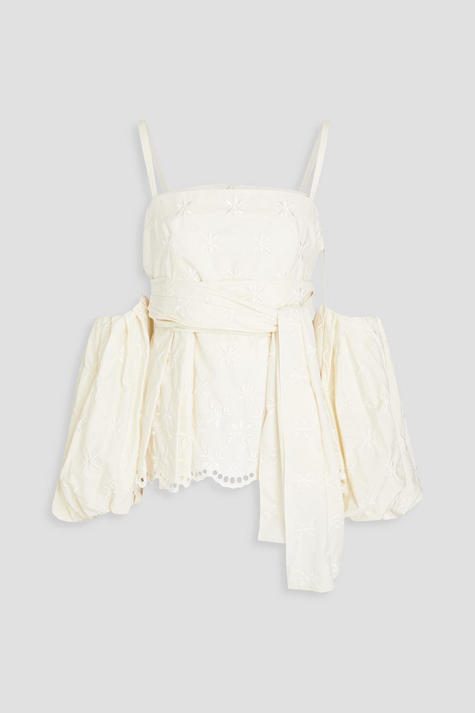 Shop Erdem Maryam Embroidered Woven Peplum Top In Ecru