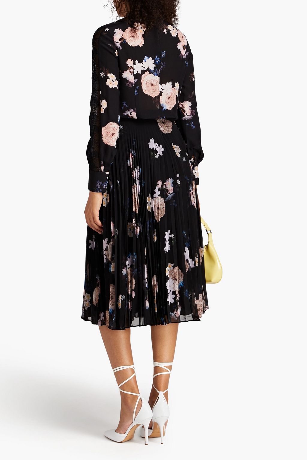 ERDEM Pleated floral-print georgette midi skirt