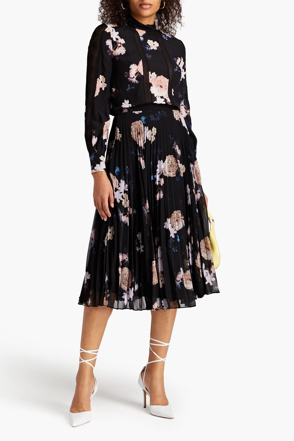 ERDEM Pleated floral-print georgette midi skirt