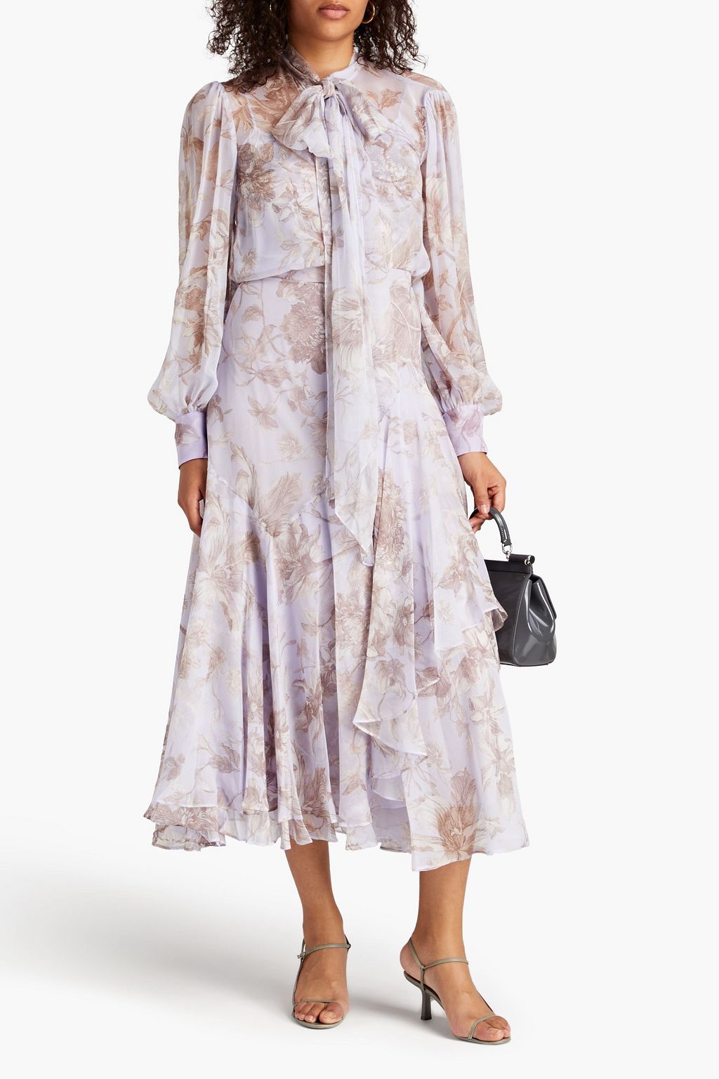 ERDEM Asymmetric floral-print silk-georgette midi skirt
