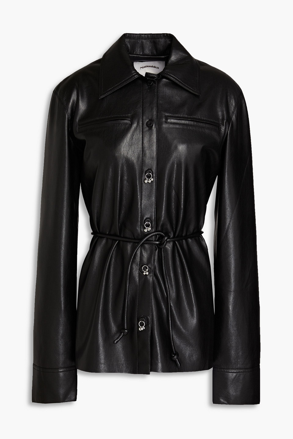 Nanushka Faux-leather Dangling-button Shirt In Black