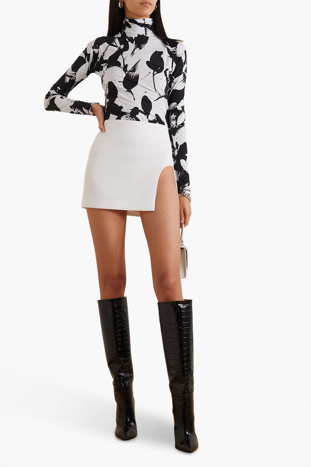 IOANNES Printed stretch-jersey turtleneck top