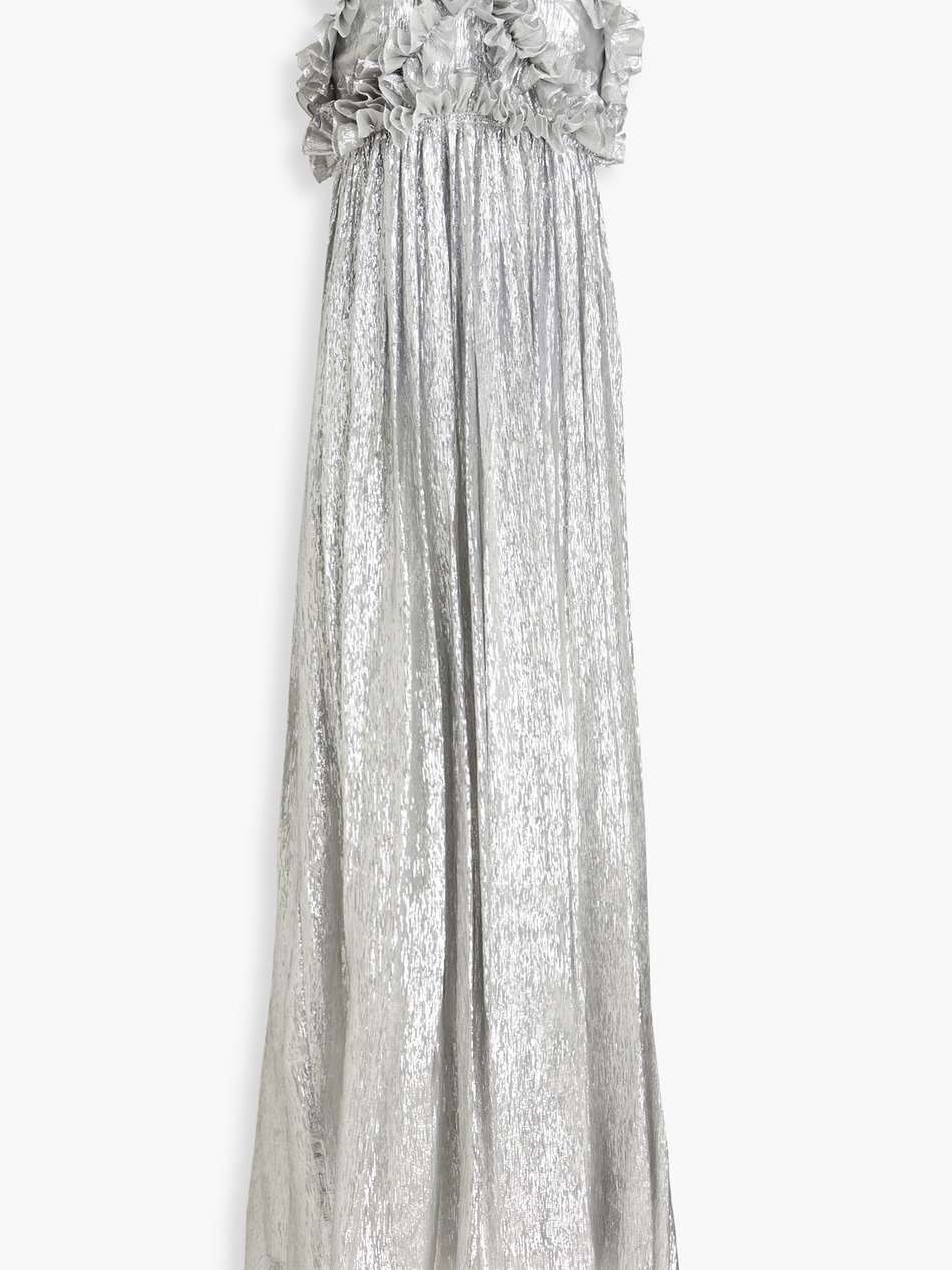 allas ruffled silk-blend lamé maxi dress