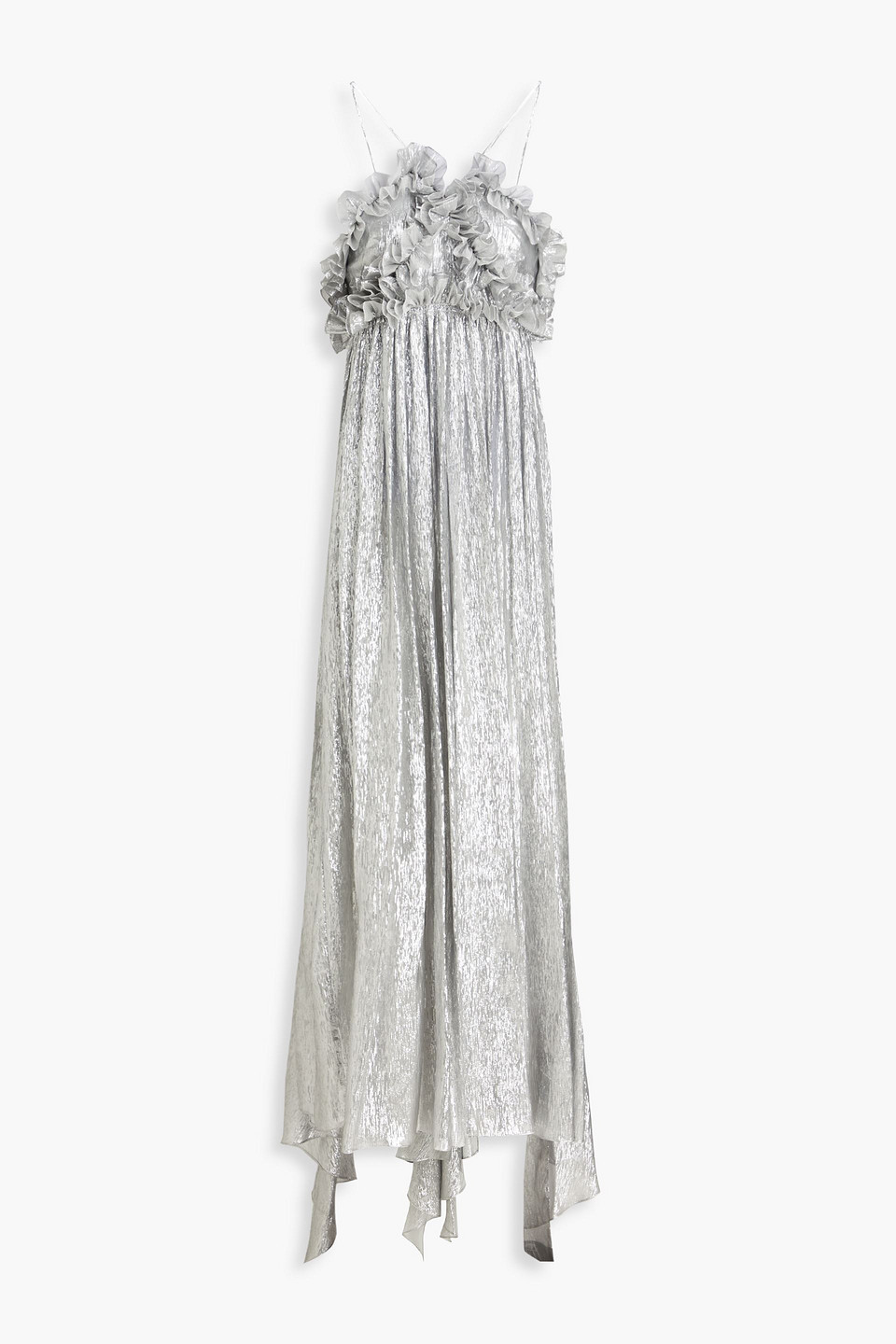 Petar Petrov Gerafftes Maxikleid Aus Einer Seidenmischung In Metallic-optik In Silver
