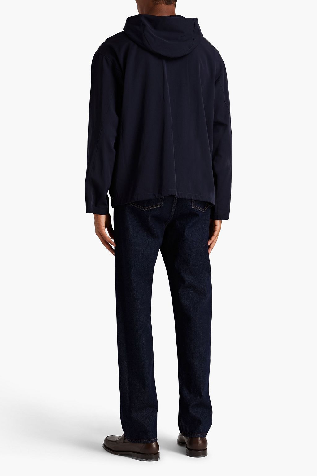 DUNHILL Kapuzenjacke aus Woll-Twill mit Lederbesatz