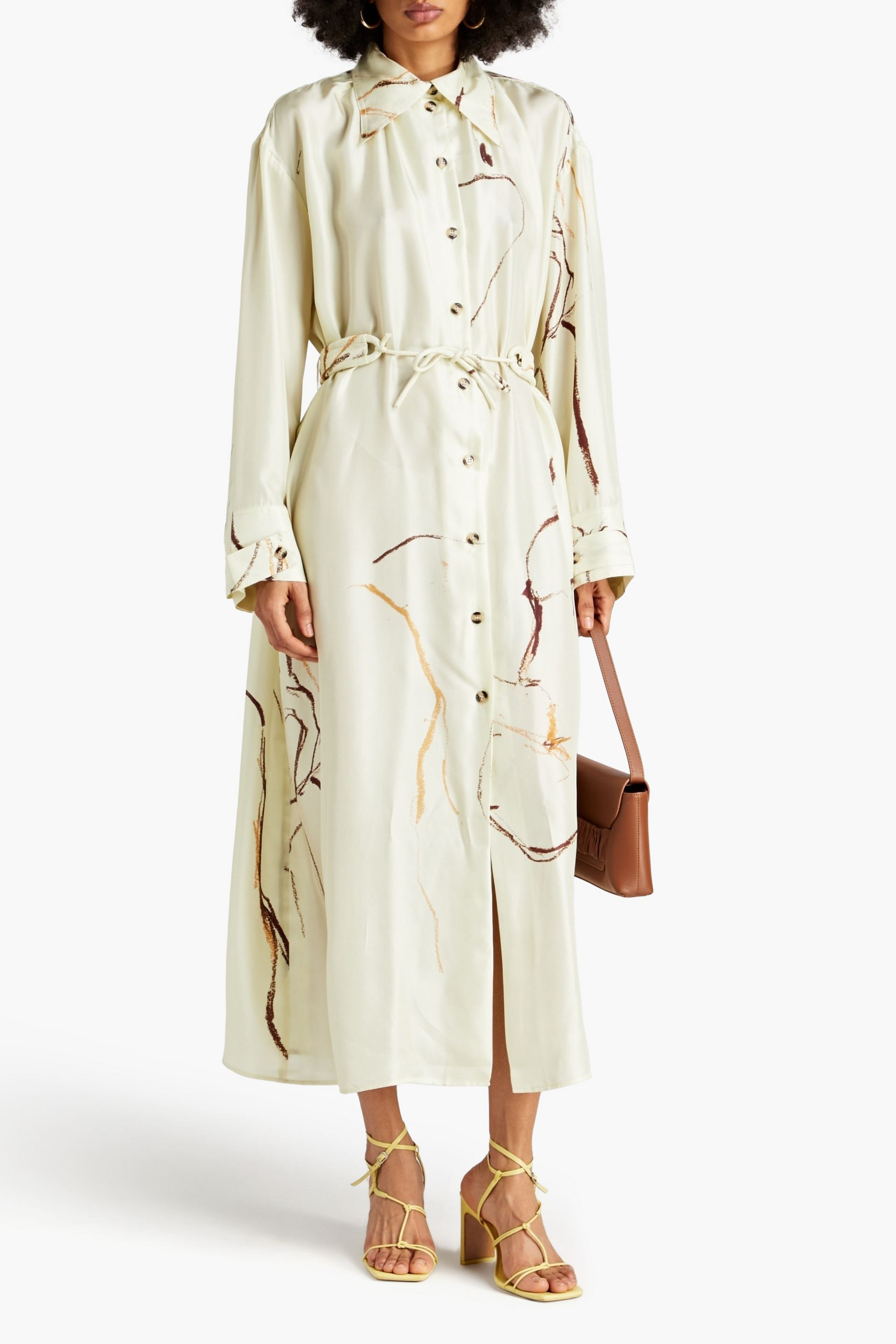 Nanushka Eluna belted silk-twill midi shirt dress
