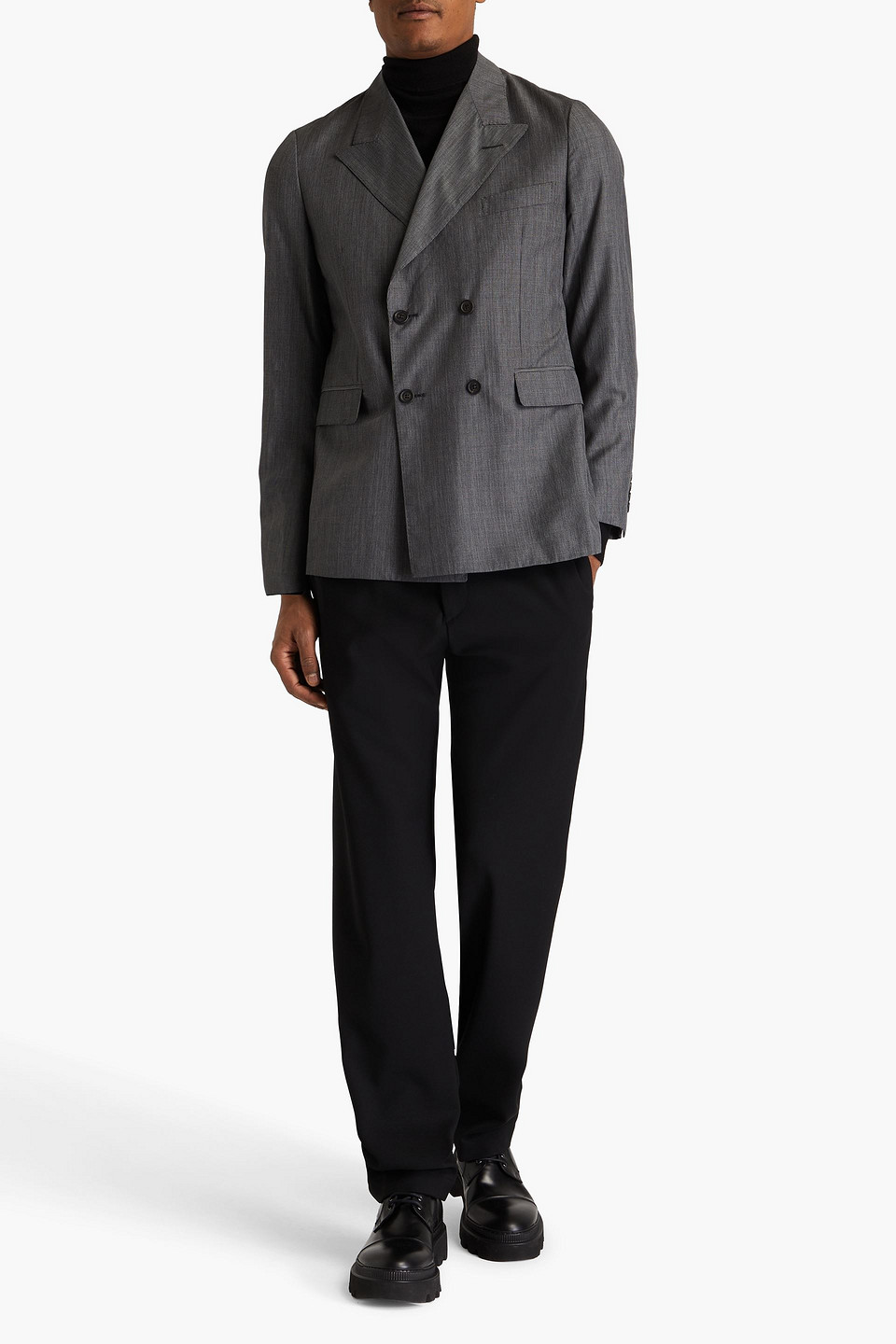 DUNHILL DOUBLE-BREASTED WOOL AND MULBERRY SILK-BLEND BLAZER