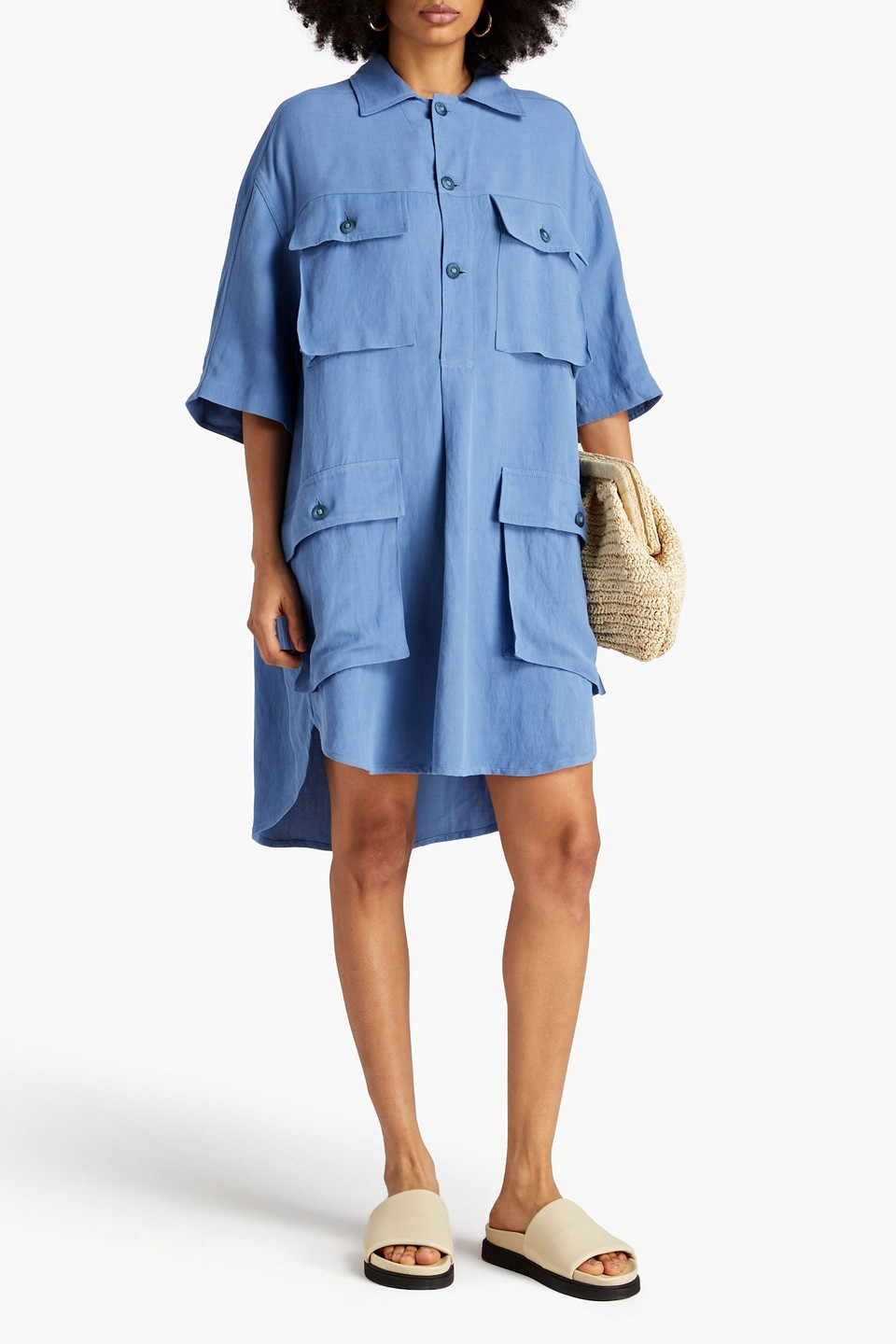 Shop Petar Petrov Pleated Twill Shirt Dress In Light Blue