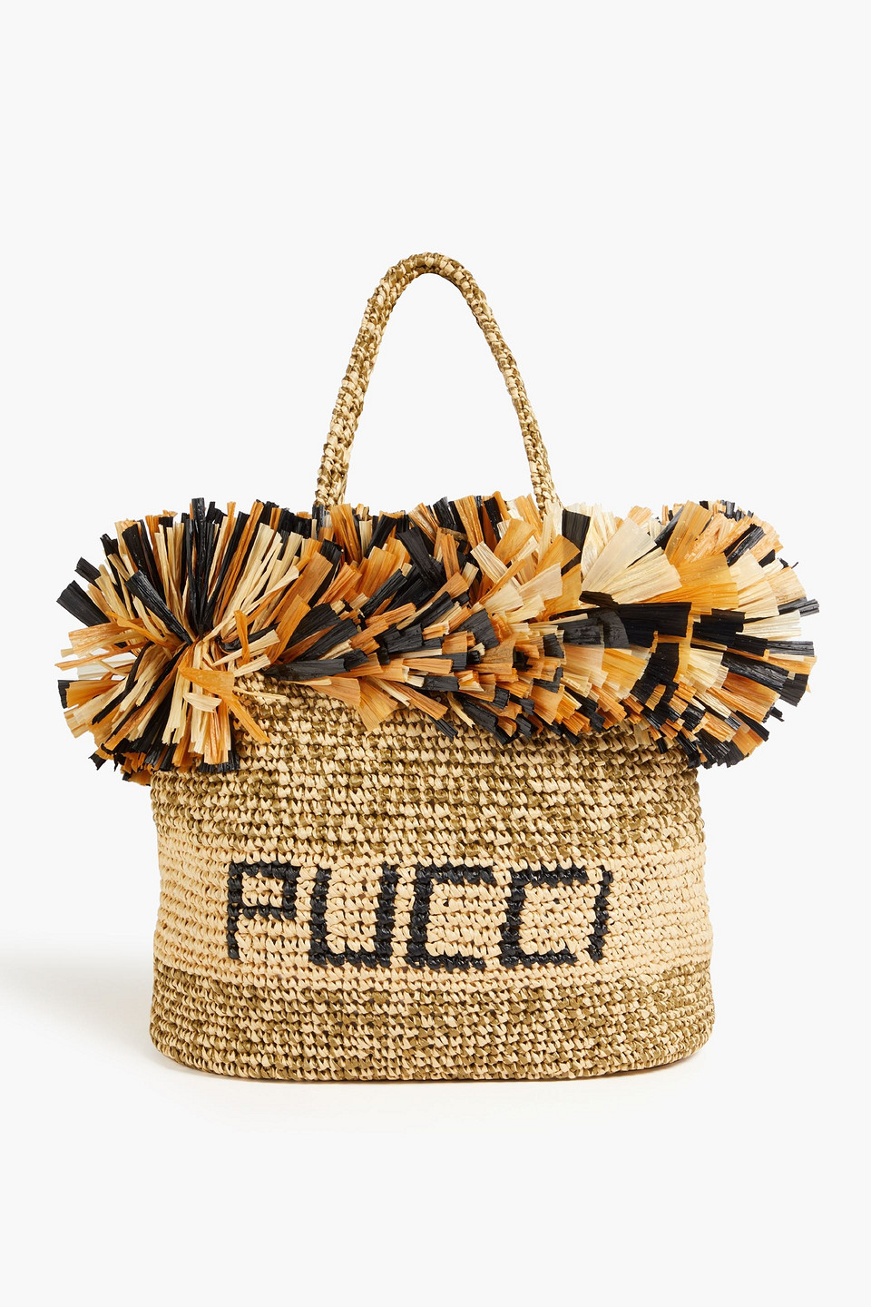 Emilio Pucci Fringed Straw Tote In Black