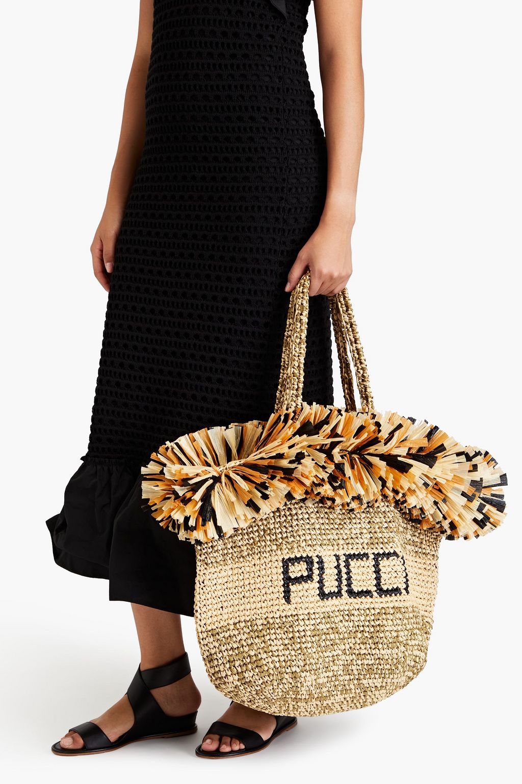 PUCCI حقيبة توت من القش مزينة بشرّابات