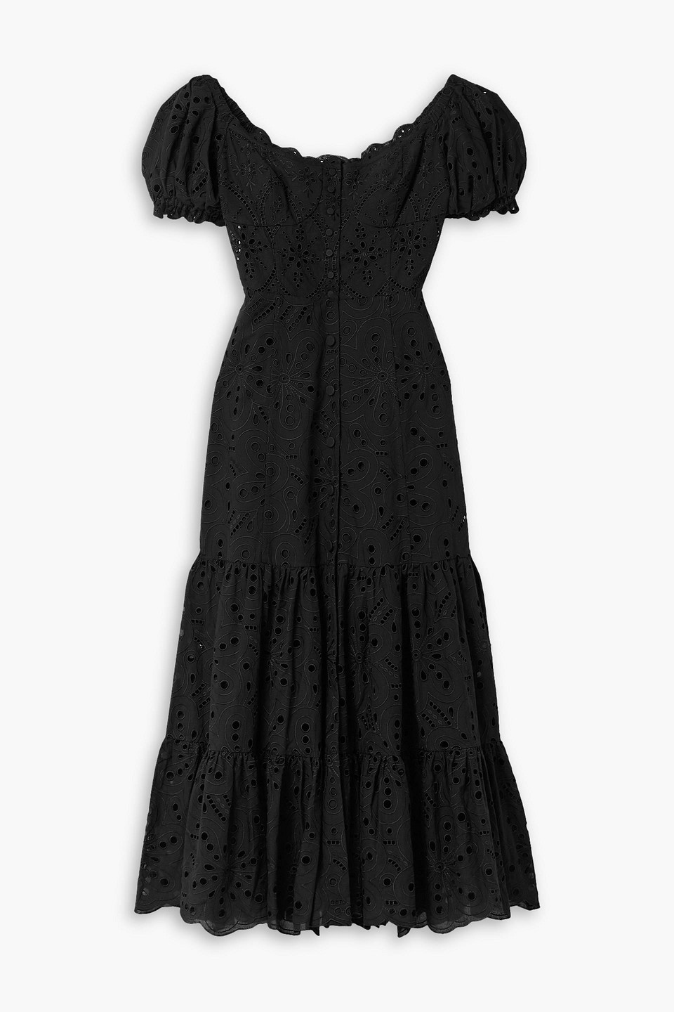 Charo Ruiz Lana Tiered Broderie Anglaise Cotton-blend Midi Dress In Black