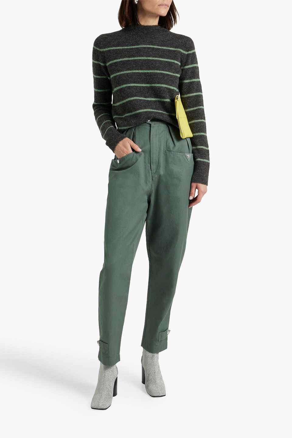 Vince Striped Alpaca-blend Sweater In Charcoal
